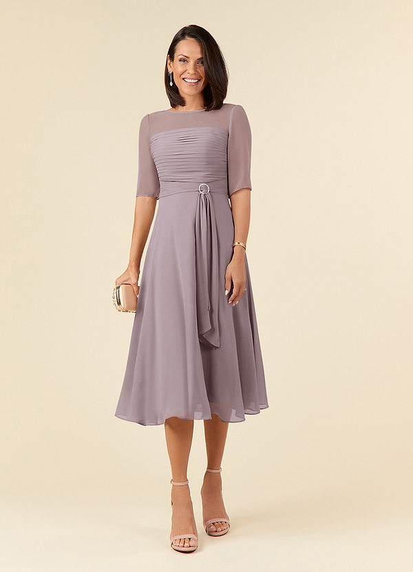 Azazie Naomi Mother of the Brides Dresses Dusk A-Line Boatneck Pleated Chiffon Dress image1