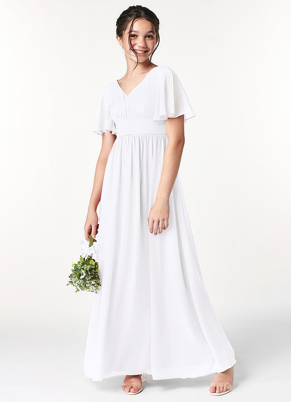 Azazie Temeka A-Line Pleated Chiffon Floor-Length Junior Bridesmaid Dress image1