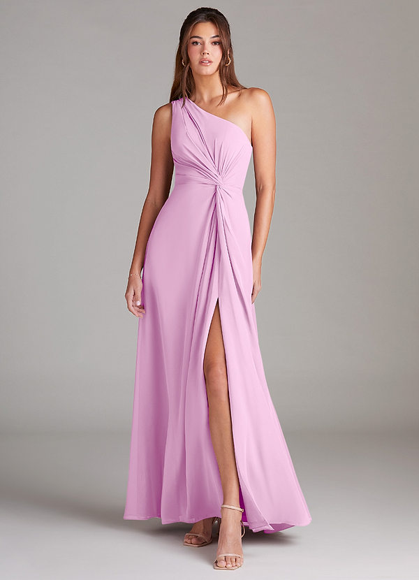 Azazie Brooke Bridesmaid Dresses Candy Pink A-Line One Shoulder Chiffon Dress image1