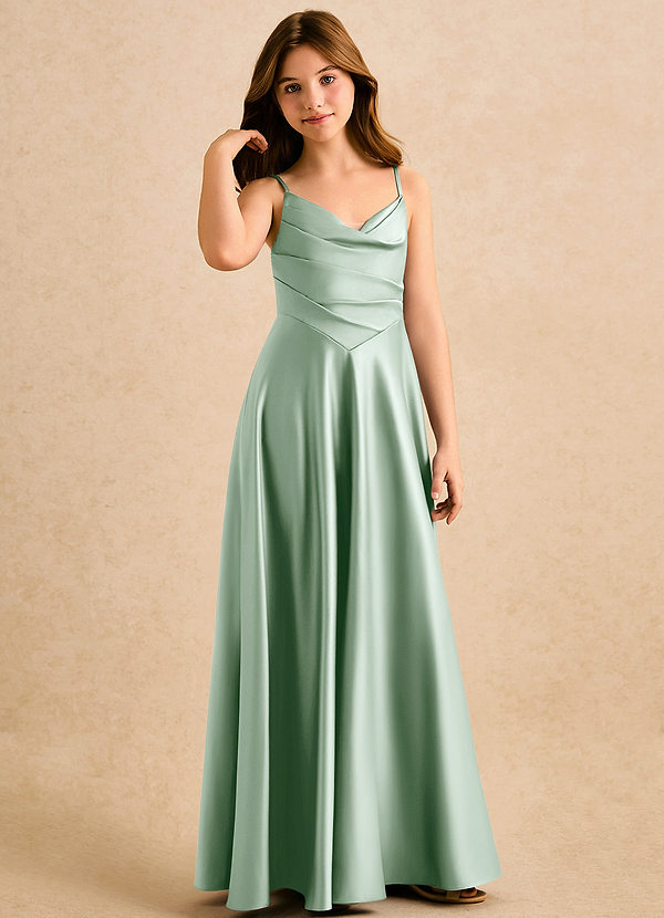 Azazie Kyla Girls Formal Flower Girl Dresses Agave A-Line Sweetheart Neckline Matte Satin Dress image1