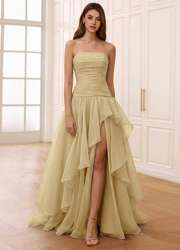 Ocavivien Gold Tulle Prom Dress image1