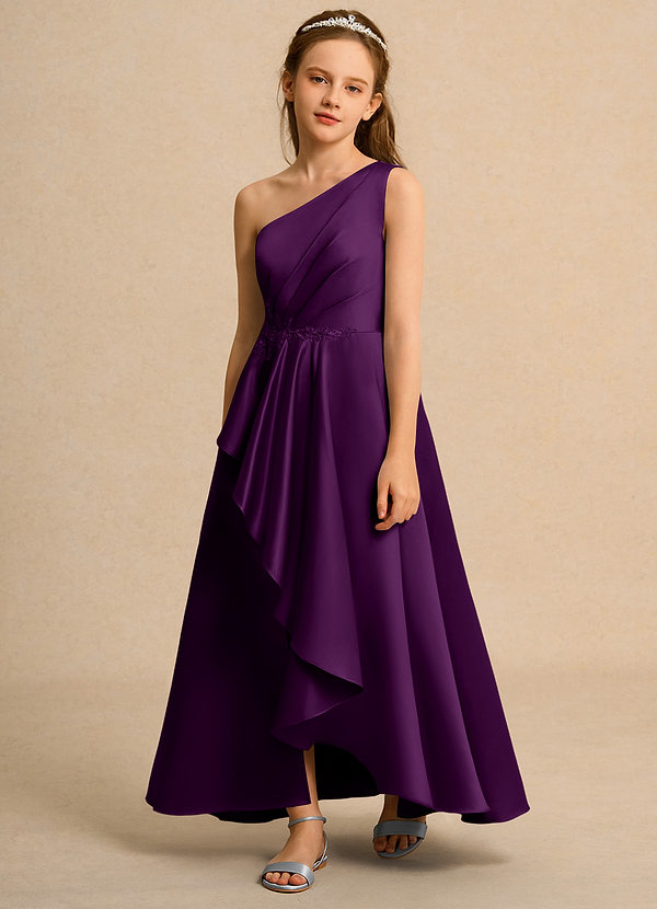 Azazie Taffy Junior Formal Vestidos de Niña de Flores Vestido de Uva de Satin Mate de Corte En A con Encaje image1