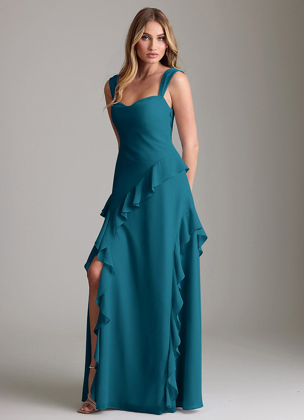 Azazie Sloane Bridesmaid Dresses Ink Blue A-Line Sweetheart Neckline Chiffon Dress image1