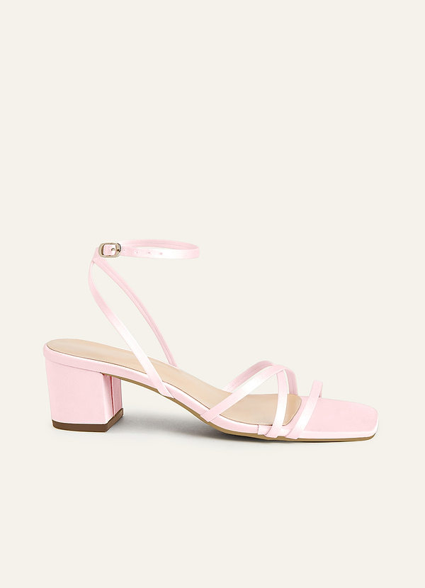 front Matching Color Matte Satin Cross Strips Block Heel Sandals