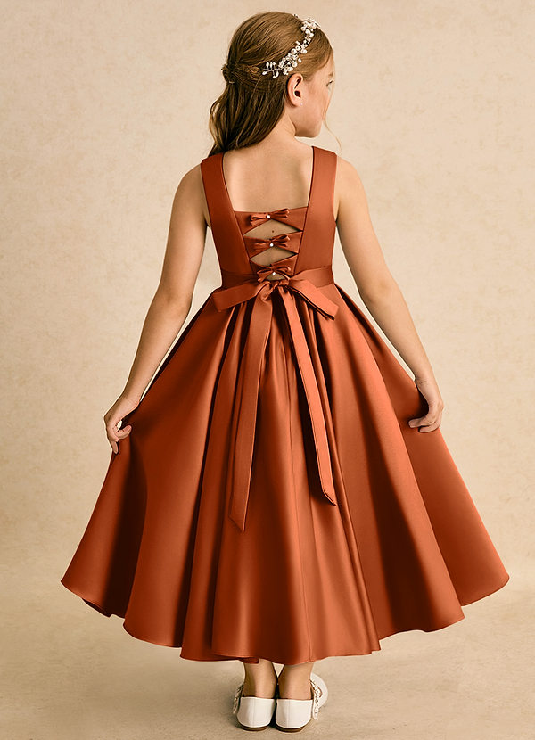 Azazie Junebuj Vestidos de Niña de Flores Vestido de Naranja Quemada de Satin Mate de Princesa con Plisado image1