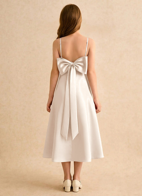 Azazie Jaella Girls Formal Flower Girl Dresses White Alabaster A-Line Pleated Matte Satin Dress image1