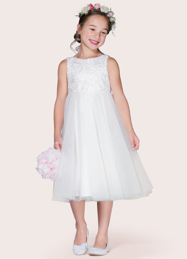 Azazie Udara Flower Girl Dresses Ball-Gown Lace Tulle Tea-Length Dress image1