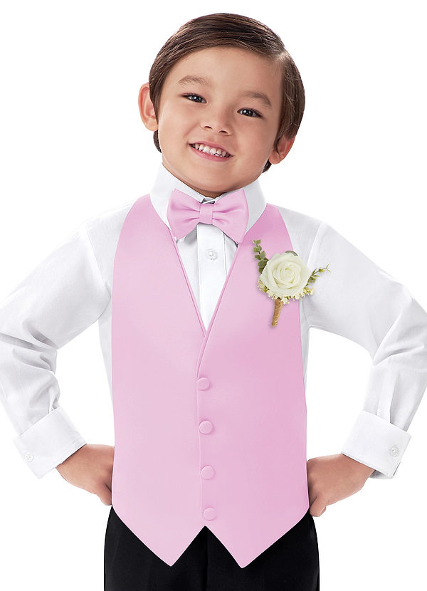 front Boy's Matte Satin Vest & Bow Tie & Boutonniere Set