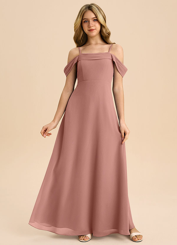Azazie Anselie Junior Cedar Rose A-Line Off the Shoulder Chiffon Dress image1