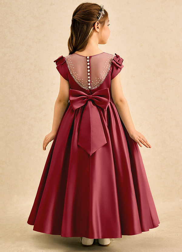 Azazie Toffee Abiti da Damigella Bambina Abito Stile Principessa in Raso Opaco Fiocco Melograno image1