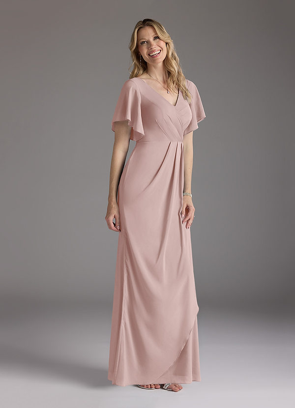 Azazie Song Mother of the Bride Dresses Dusty Rose Mermaid V-Neck Pleated Stretch Chiffon Dress image1