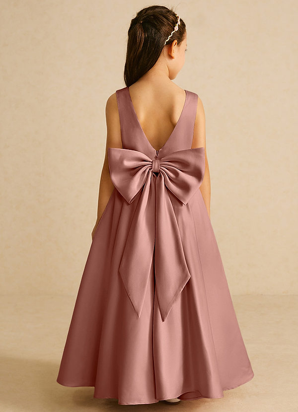 Azazie Pipsy Robes de Fillette d'Honneur Robe Trapèze en Mat Satiné Arc Rose De Cèdre image1
