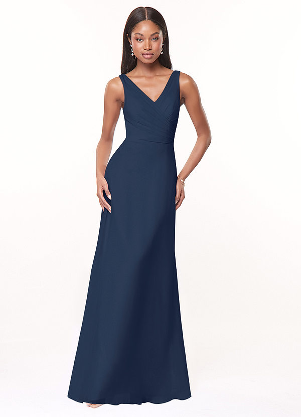 Azazie Nala Bridesmaid Dresses Dark Navy A-Line Pleated Chiffon Dress image1