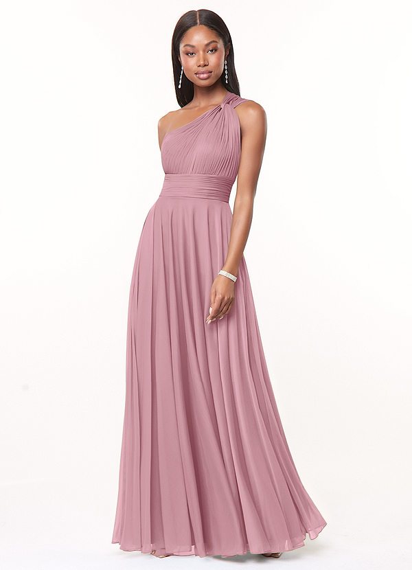 Azazie Charlize Bruidsmeisjes Jurken Jurk van Mesh met A-Lijn One-Shoulder Vintage Mauve image1