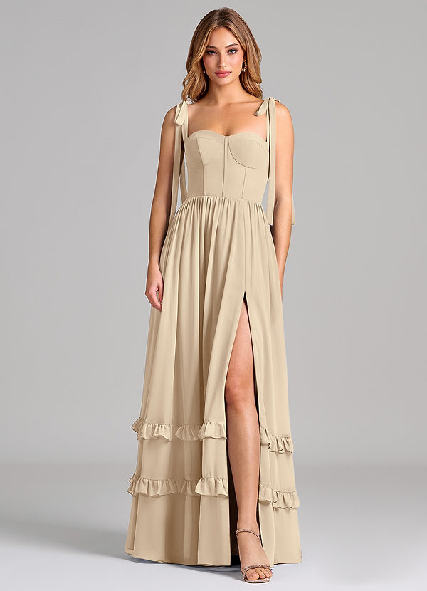 Azazie Anastacia 신부 들러리 드레스 A라인 스윗하트 네크라인 쉬폰 바닥 길이 드레스 image1