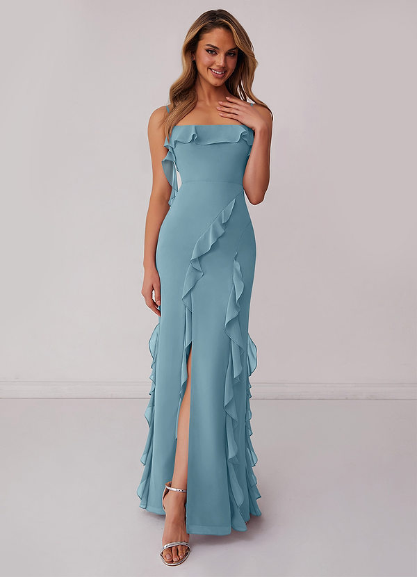 Barbie ♥ Azazie Bridesmaid Dresses Moody Blue Sheath Bow Chiffon Dress image1