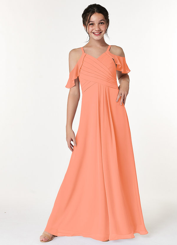 Azazie Dakota Junior Sunset A-Line Off the Shoulder Chiffon Dress image1