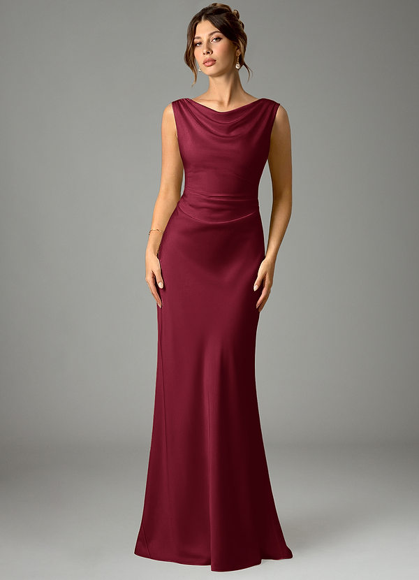 Azazie Kieryn Bridesmaid Dresses Burgundy Mermaid Pleated Stretch Satin Dress image1