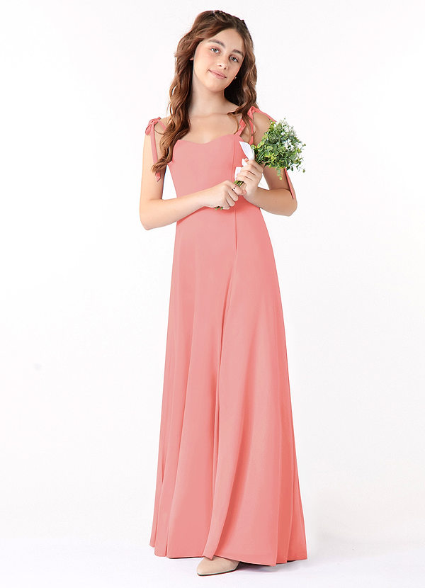 Azazie Rosey Junior Coral A-Line Sweetheart Neckline Chiffon Dress image1
