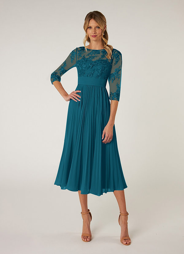 Azazie Tutu Mother of the Brides Dresses Ink Blue A-Line Boatneck Lace Chiffon Dress image1