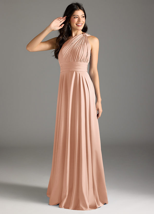 Charlize Bridesmaid Dresses Rose Gold A-Line One Shoulder Stretch Satin Dress image1
