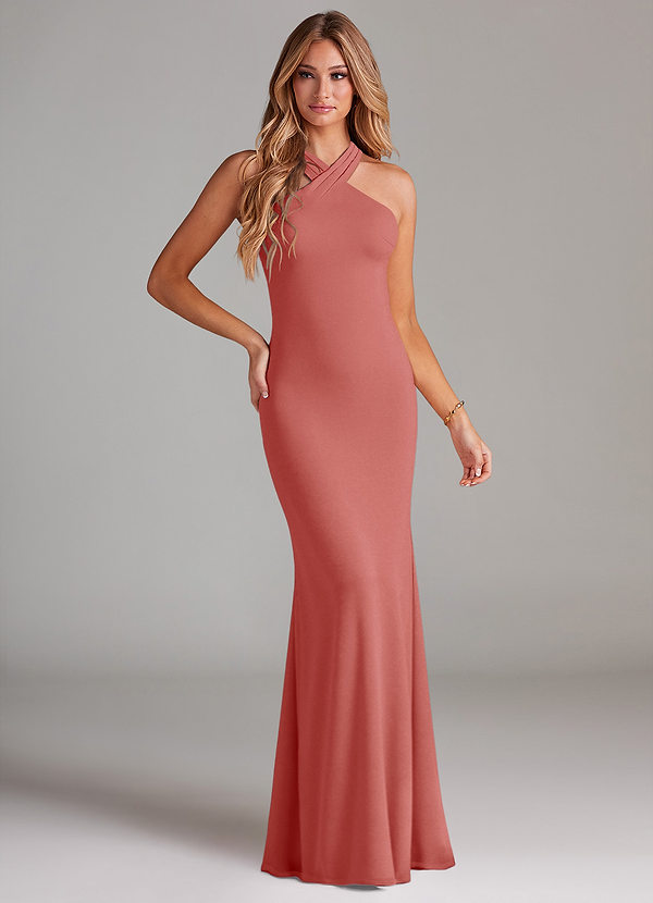 Azazie Doretta Vestidos Dama de Honor Vestido de Rosa Antigua de Gasa de Corte Sirena con Plisado image1