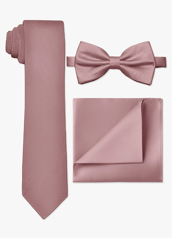 front Matte Satin Skinny Tie & Bow Tie & Pocket Square Set
