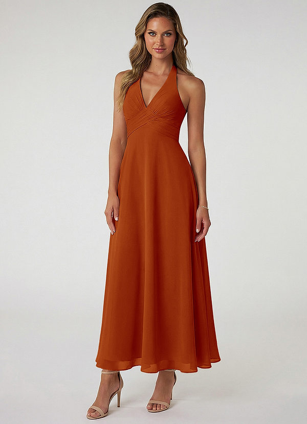 Azazie Tessie Suknie dla druhen Linia A Pofałdowany Szyfon Długość kostki Sukienka image1