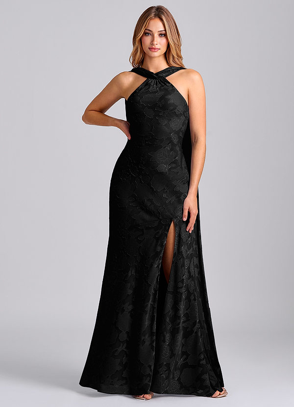 Azazie Kinsley Suknie dla druhen Syrena Pofałdowany Kwiatowe wypalenie Do ziemi Sukienka image1