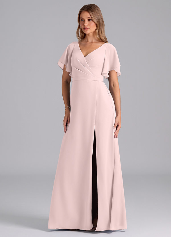 Azazie Ambrosia Robes Demoiselle d'honneur Robe Trapèze en Mousseline de soie Plissée Rose Pâle image1