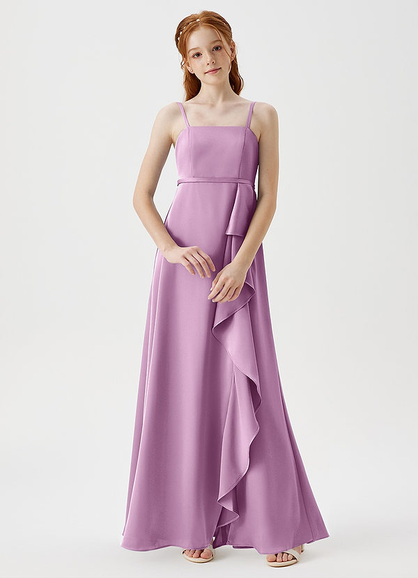 Azazie Kaylee Junior Robe Trapèze en Satin extensible avec ceinture Glycine image1