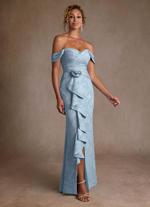Azazie Irene Abiti da Mamma Sposa Abito A-Line in Burnout Floreale a Spalla Scoperta Azzurro image1