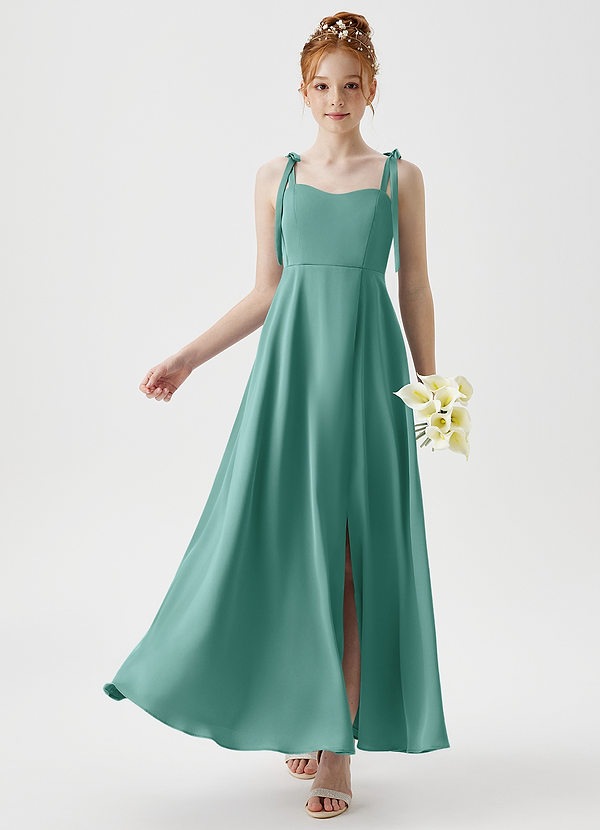Azazie Rosey Junior Aqua A-Line Sweetheart Neckline Stretch Satin Dress image1