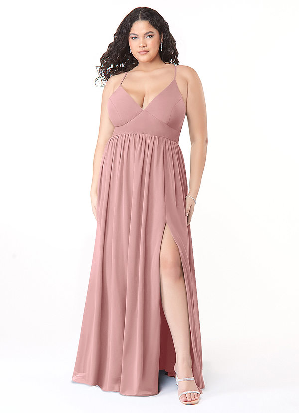 Azazie Aaida Bridesmaid Dresses Dusty Rose A-Line Corset Chiffon Dress image1