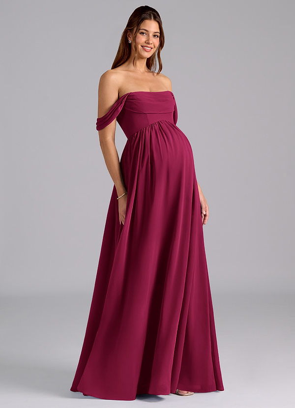 Azazie Saige Abiti da Damigella Premaman Abito A-Line Plissettato Chiffon Floor-Length image1