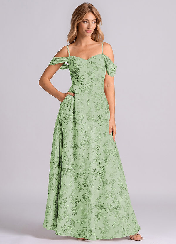 Azazie Marley Bridesmaid Dresses Green Fern Floral A-Line Off the Shoulder Chiffon Convertible Dress image1