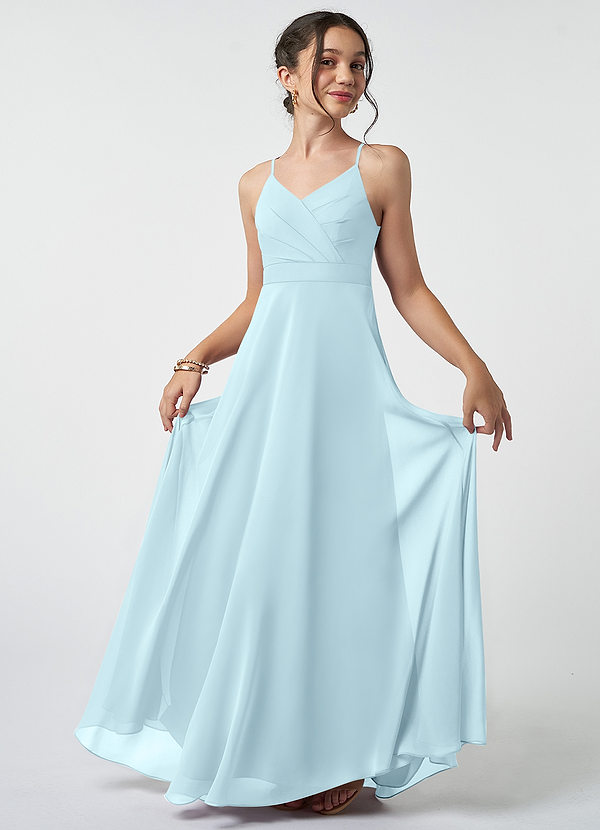Azazie Avelina Junior A-Linie Plissee Chiffon Kleid Wolke Blau image1