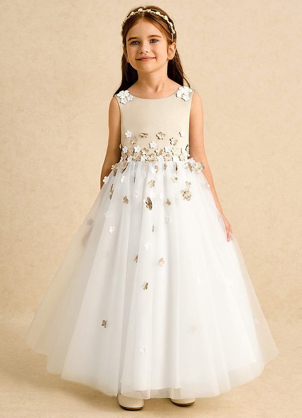 Azazie Eleni Sukienki dla dziewczynek sypiących kwiaty Suknia balowa Ukłon Tiul Długość kostki Sukienka image1