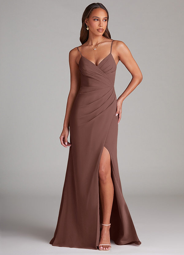 Azazie Maci Brudtärneklänningar Klä av Tubklänning i Chiffong Plisserad Espresso image1