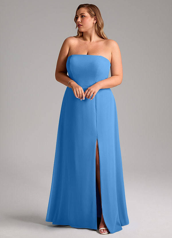 Azazie Wren Bridesmaid Dresses Blue Jay A-Line Side Slit Chiffon Convertible Dress image1