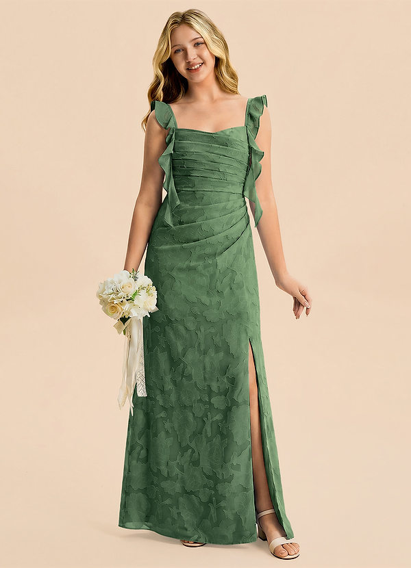 Azazie Jessamine Junior Eucalyptus Mermaid Sweetheart Neckline Floral Burnout Dress image1