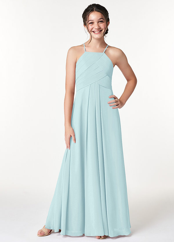 Azazie Ginger Junior Sea Glass A-Line Pleated Chiffon Dress image1