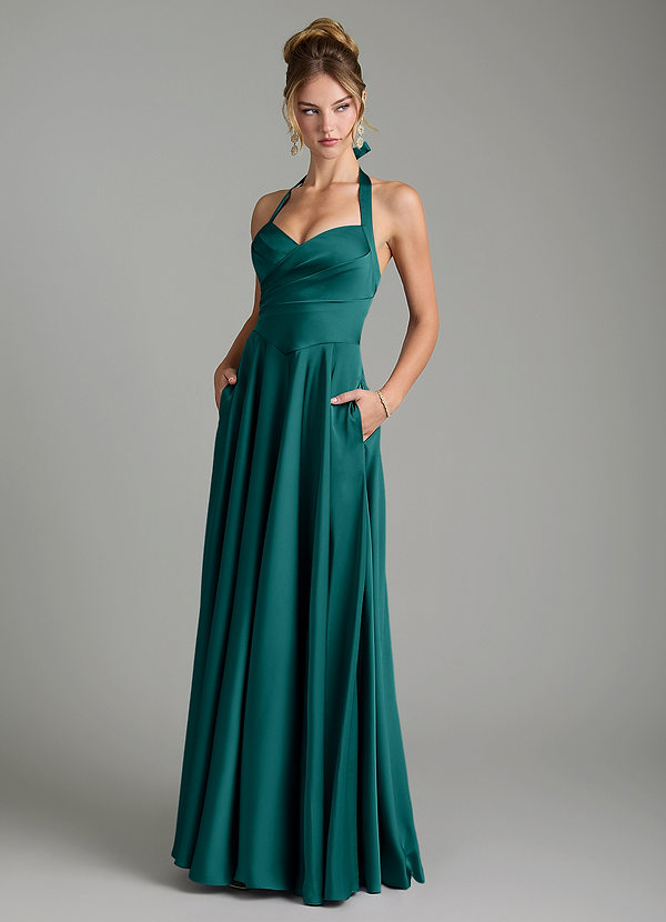 Azazie Tenaya Bridesmaid Dresses Peacock A-Line Sweetheart Neckline Stretch Satin Dress image1
