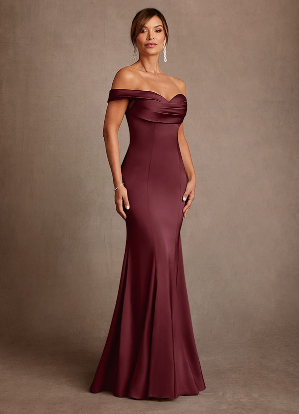 Azazie Boone Vestidos de Madre de la Novia Vestido de Cabernet de Satén Elástico de Corte Sirena con Vestidos sin tirantes image1