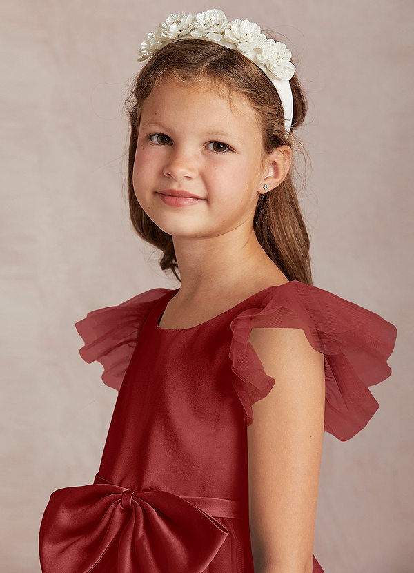 Azazie Midna Flower Girl Dresses Rust A-Line with Sleeves Tulle Dress image1