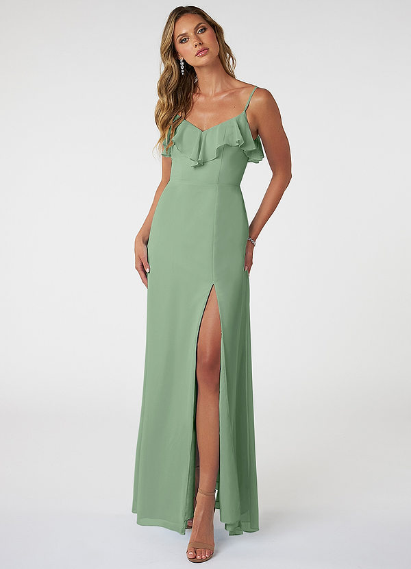 Azazie Natalia Bridesmaid Dresses Matcha A-Line Chiffon Dress image1