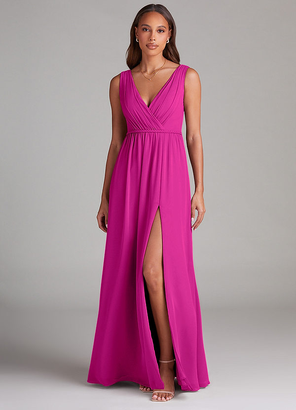 Azazie Tanicia Robes Demoiselle d'honneur Robe Trapèze en Mousseline de soie Plissée Fuchsia image1