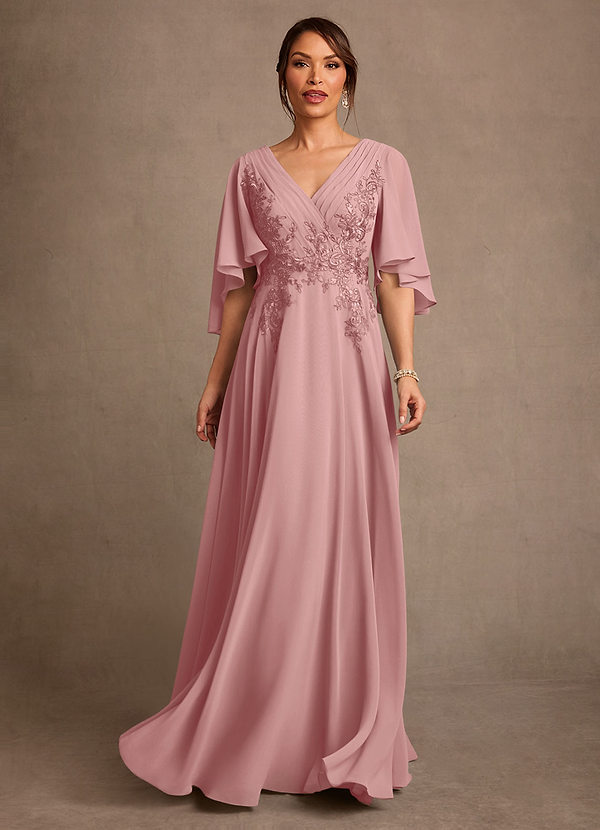 Azazie Tilda Mother of the Brides Dresses Dusty Rose A-Line Lace Chiffon Dress image1