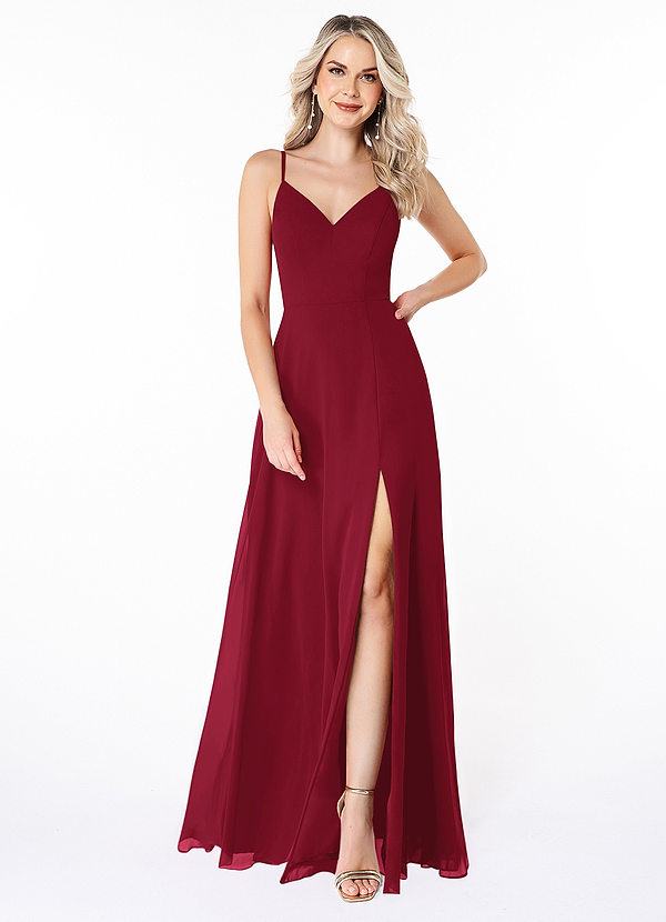Azazie Lena Bridesmaid Dresses Burgundy A-Line Lace Chiffon Dress image1