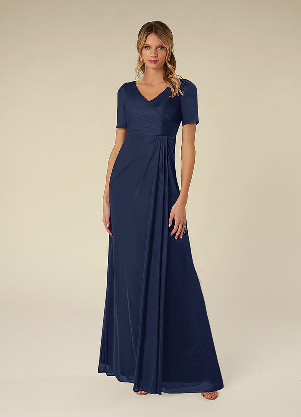 Azazie Bessie Brautmutterkleider A-Linie Plissee Gittergewebe Kleid Dunkelmarine image1